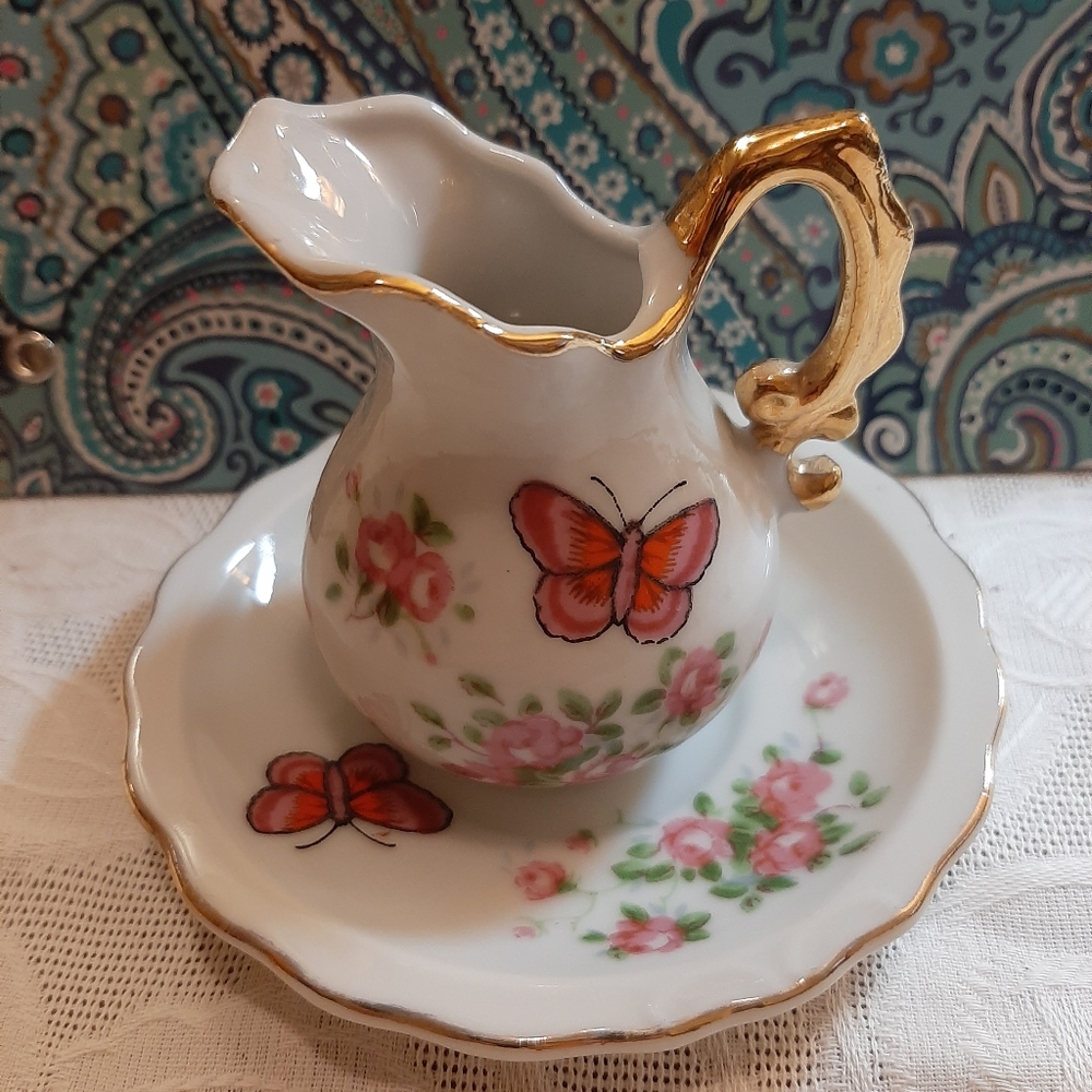 Vintage Enesco Miniature Pitcher and Saucer
